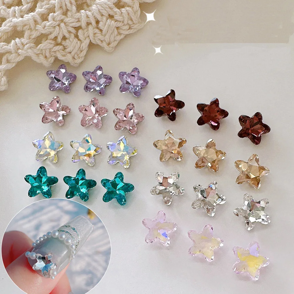 20pcs Hot Starfish 8mm Nail Rhinestones Decoration Luxury Fancy Crystal Glitter Star for Nail Jewelry DIY Nail Accessories