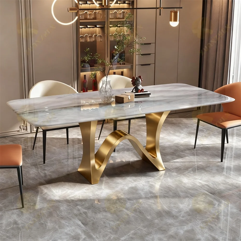 #Modern Dining Table Set 6 Seater Gold Stainless Steel Marble