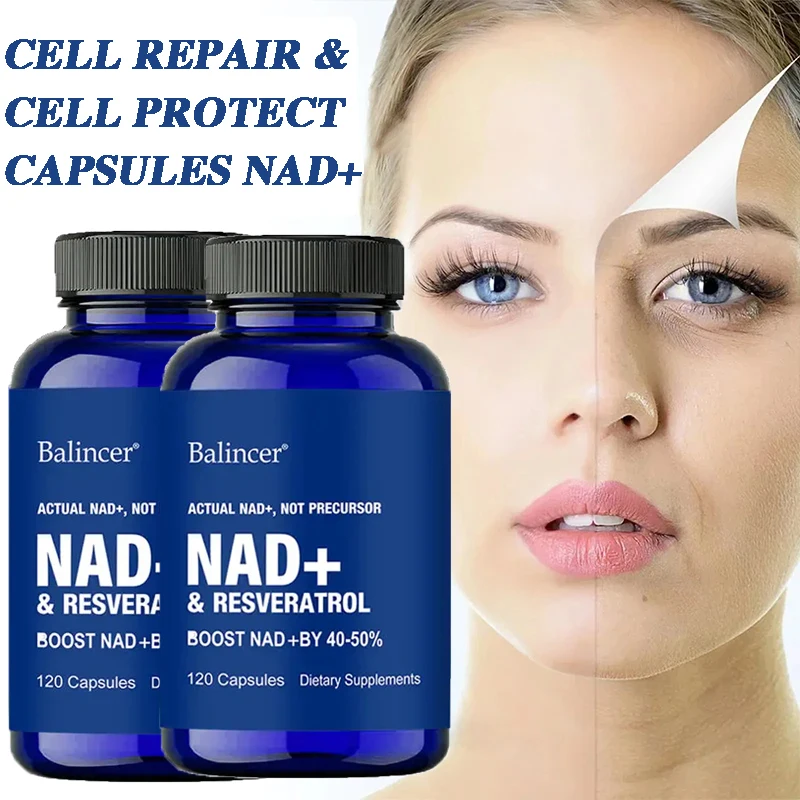 Anti-Aging NAD+ and Resveratrol Supplement Capsules - with Niacinamide, Natural Energy and Cellular Health, Skin Health