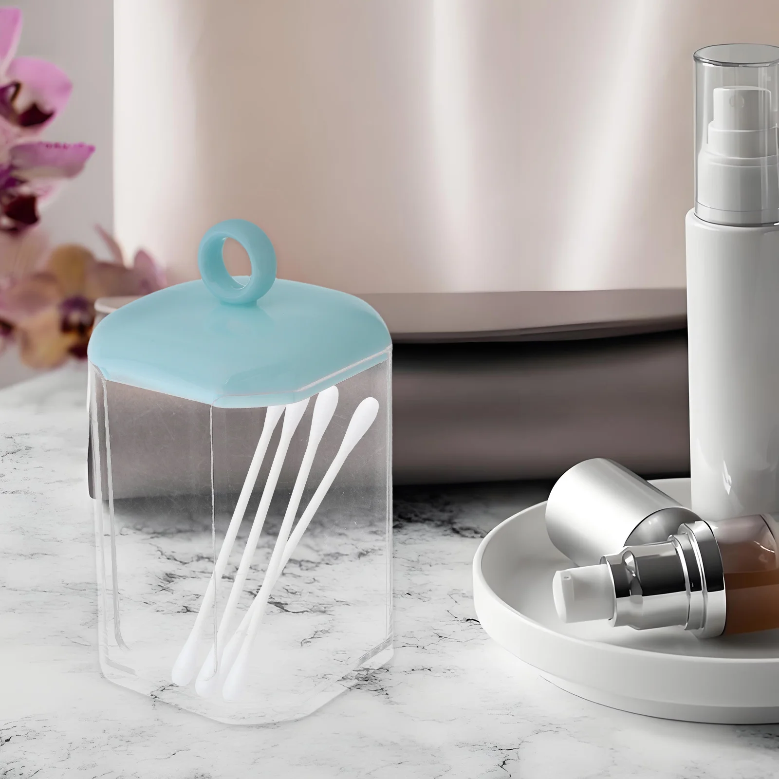 

Multifunctional Pad Storage Box Lid Organizer Toothpicks Makeup Accessories Bathroom Bedroom Round Jar Dispenser Container