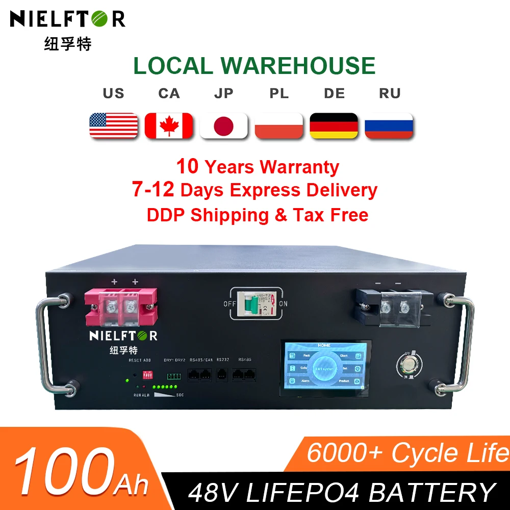 

New 48V 100Ah 200AH 300Ah LiFePo4 Battery Pack 51.2V 5kw Lithium Iron Phosphate Battery 16S 100A Smart BMS 48V 50AH Pack No Tax