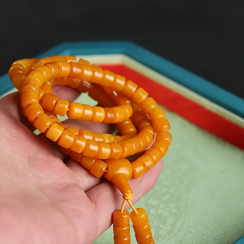 

Polish old beeswax 108 beads bracelet, chicken oil yellow amber honey wax bracelet, men's and women's bracelets.