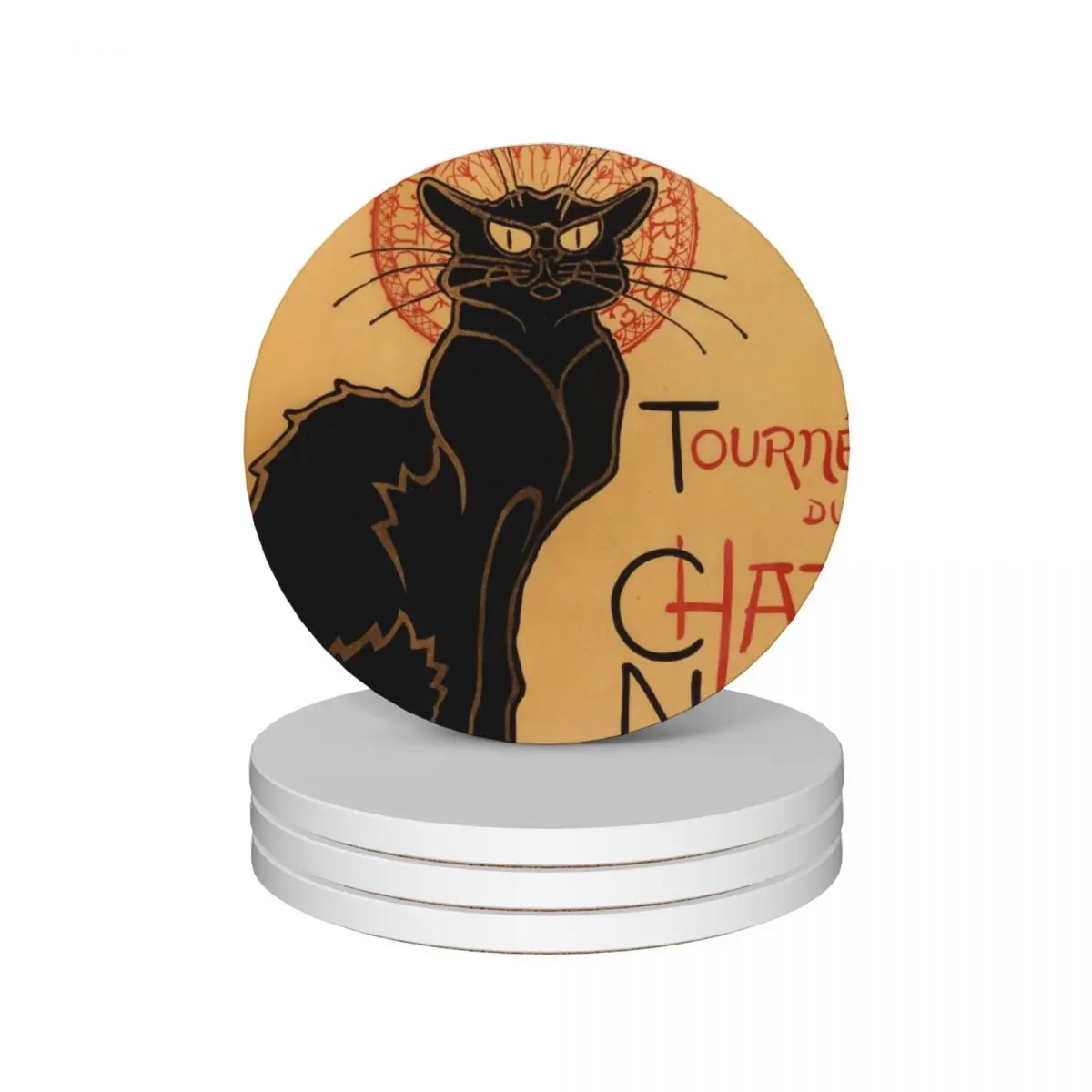 

Tournée du Chat Noir (High Resolution) Ceramic Coasters (Set of 4) black drink set Tea cups cup set Coasters