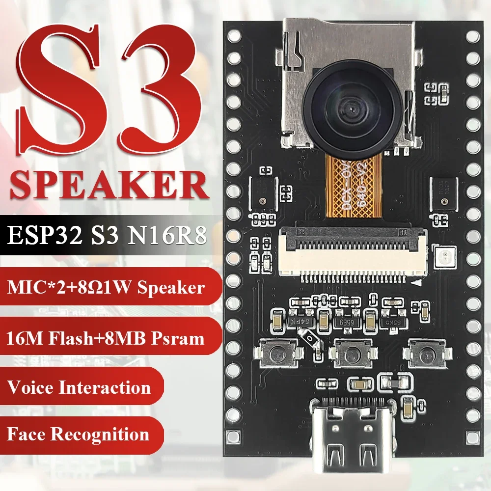 NEW ESP32 S3 CAM Speaker Development Board with OV2640 Wifi Camera Module Kit Dual MIC TF Slot N16R8 CH340X USB Type-C ESP32-S3