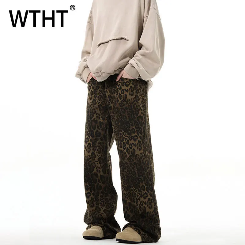 

Мужские джинсы WTHT Fashion с леопардовым принтом, винтажные, в американском стиле, летние, широкие, свободные, модель 2026 года, 2A2978