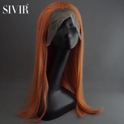 Sivir Synthetic Ginger Lace Hair Long Straight Orange Color Brazilian Wigs For Women Anime Cospaly/Party High Temperature Fiber