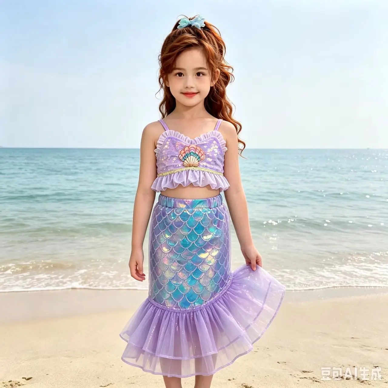 Girls Mermaid Princess Sequin Outfit Summer Kids 2Pcs Cami Top & Mermaid Tail Skirt Set Children Fancy Party Costume