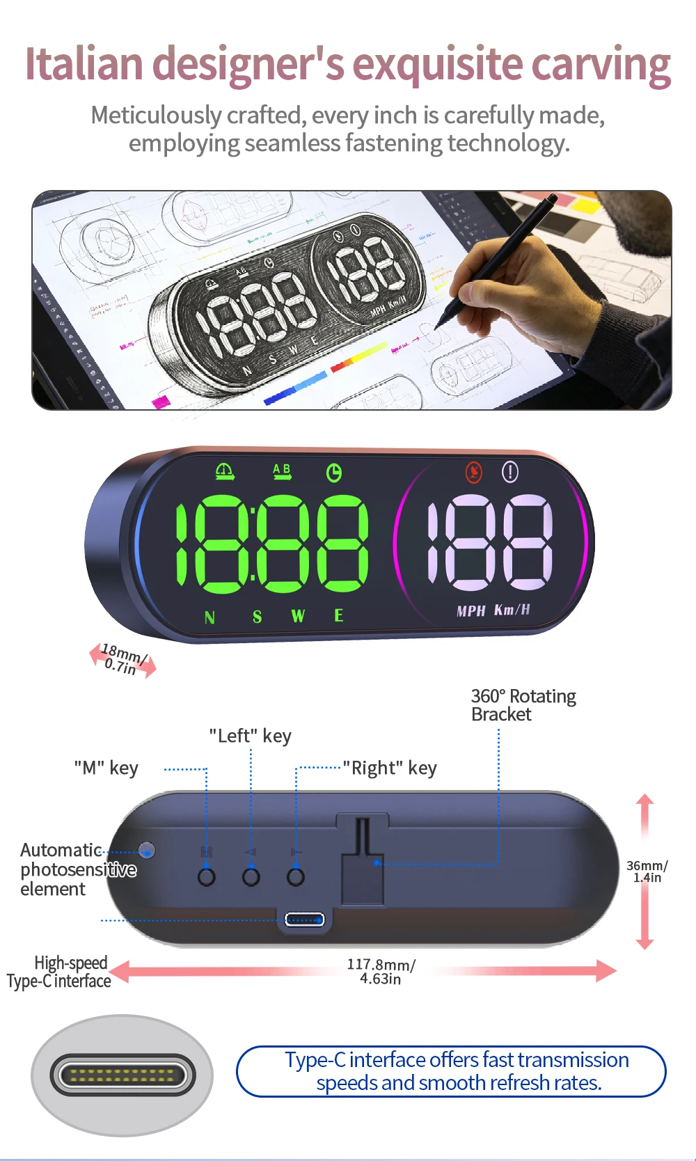 G26 Head-up-Display (HUD) Auto-GPS-LED-Smart-Digital-Tachometer KM/H MPH Übergeschwindigkeitswarnung für LKW SUV Motorrad Zubehör – Detail 7