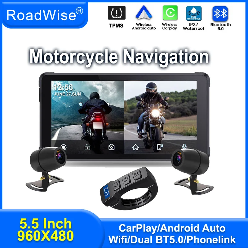 

F852 5.5 Portable Car Play Screen for Motorcycle Wireless CarPlay & Android Auto for Motorbike Motorcycle Carplay GPS Navigation