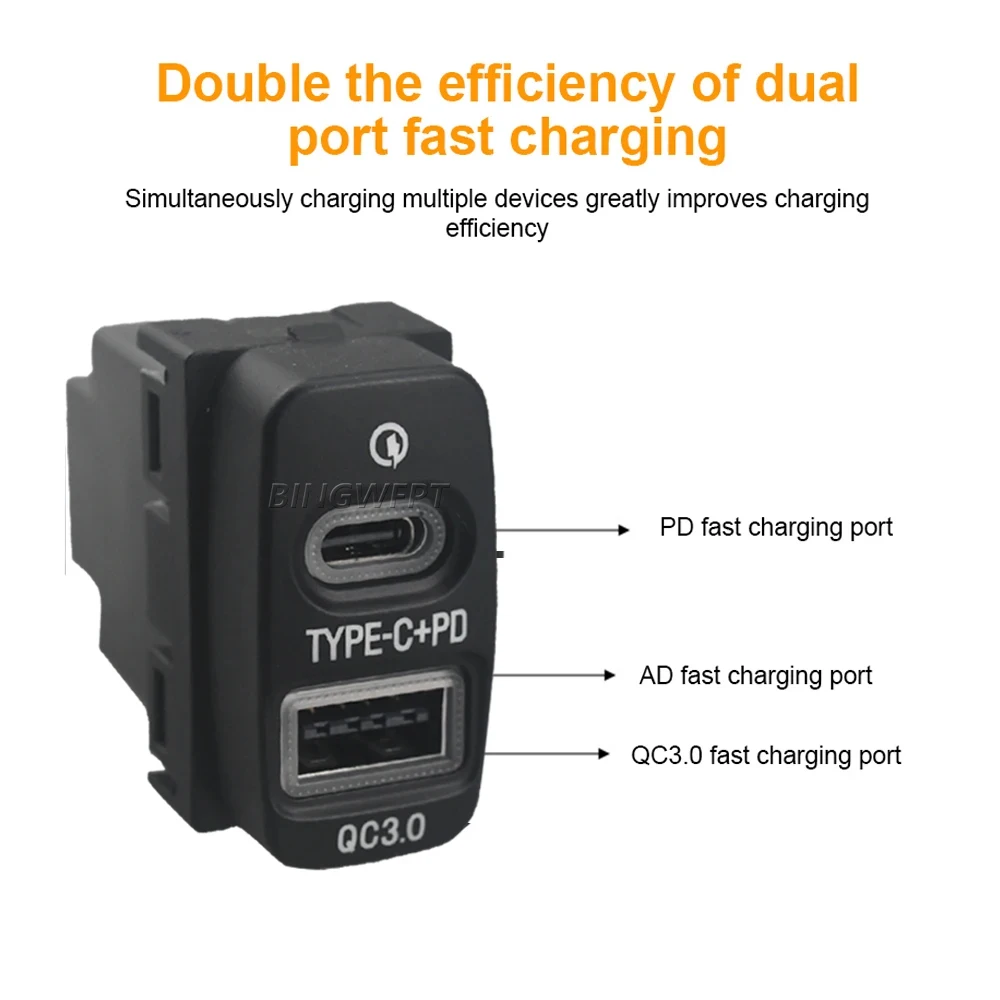 TYPE-C PD QC3.0 USB Quick Charge Charger Adapter Outlet For Mitsubishi Outlander Lancer EX Pajero Sport ASX V73 V93 V97 07-12 view 4