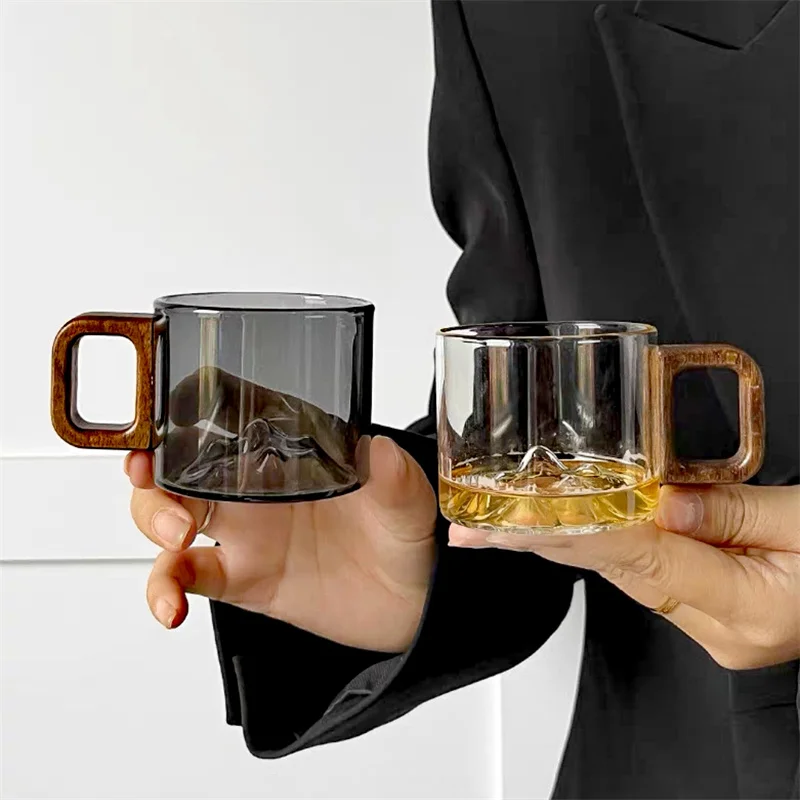 Small capacity 110ml Walnut Wooden Handle Glass Coffee Mug Freshly Ground Coffee Cup Home Tea Milk Breakfast Cups Drinkware view 6