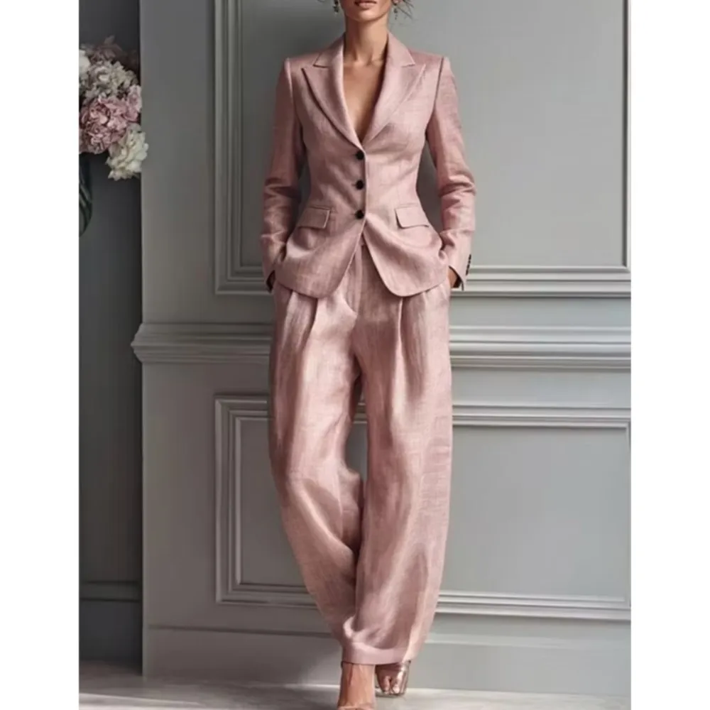 Herbst Neuheit: Elegantes Damen-Hosenanzug-Set mit Langarm-Blazer und Hose – Modisches 2-teiliges Outfit mit Taschen und schmalem Schnitt für das Büro