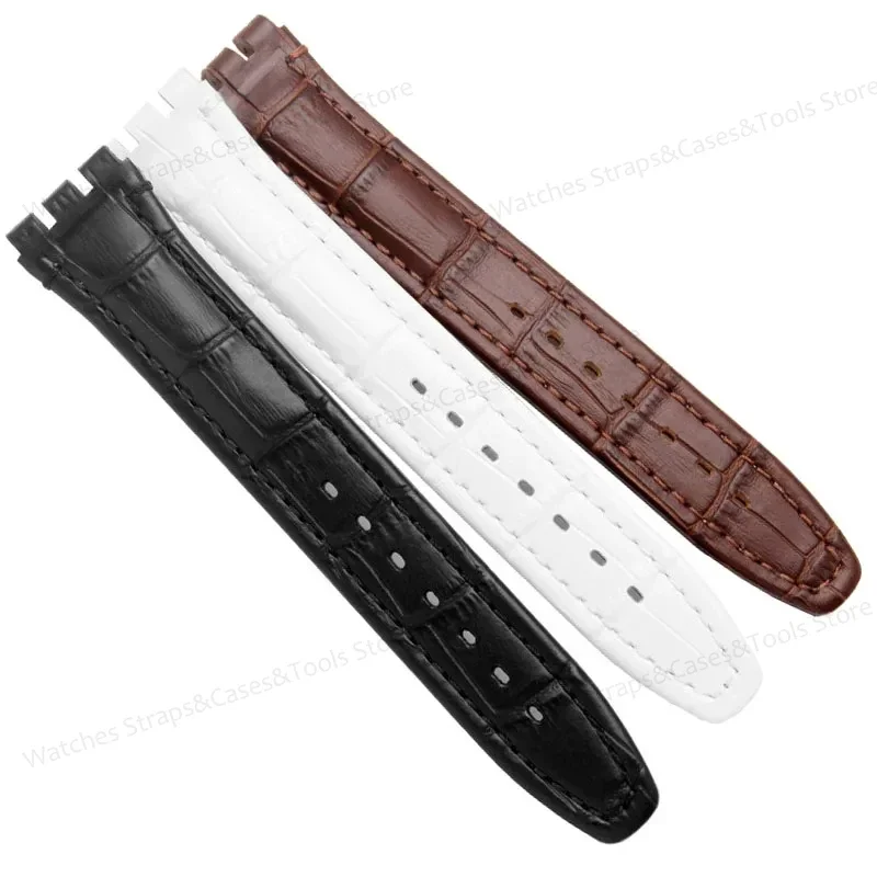 Genuine Leather Strap For Swatch Watchband 17mm 19mm Sweatproof Bracelet Belt Steel Stainless Clasps Men Women Watch Accessories