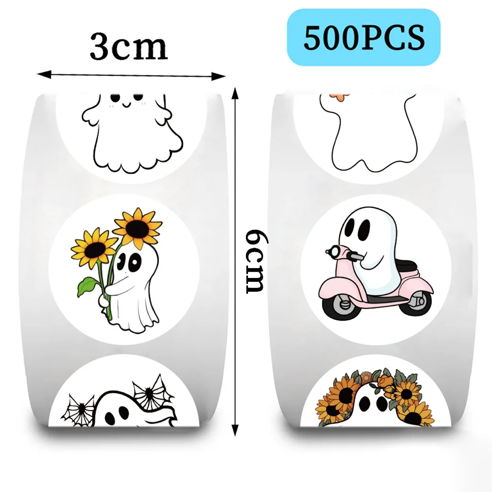 500pcs/roll Halloween Cute Ghost Cartoon Graffiti Stickers Phone Guitar Laptop Notebook Suitcase Water Bottles Sticker Gift