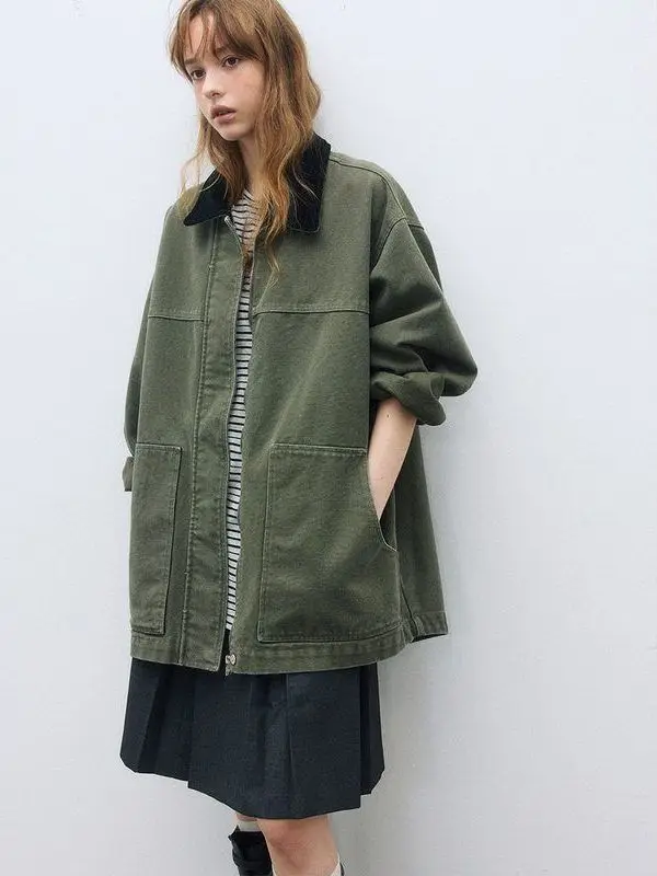 

Повседневное цветное пальто с воротником Blo Barn Sle средней длины Jaet, осеннее новое поступление, женское свободное пальто из смеси хлопка, длинное пальто на молнии све