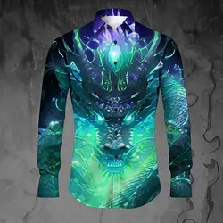 2024 New Men's Shirt Dragon 3D Printed High Definition Pattern Shirt, Fashionable and Casual Trendy Shirt Plus Size XS-6XL