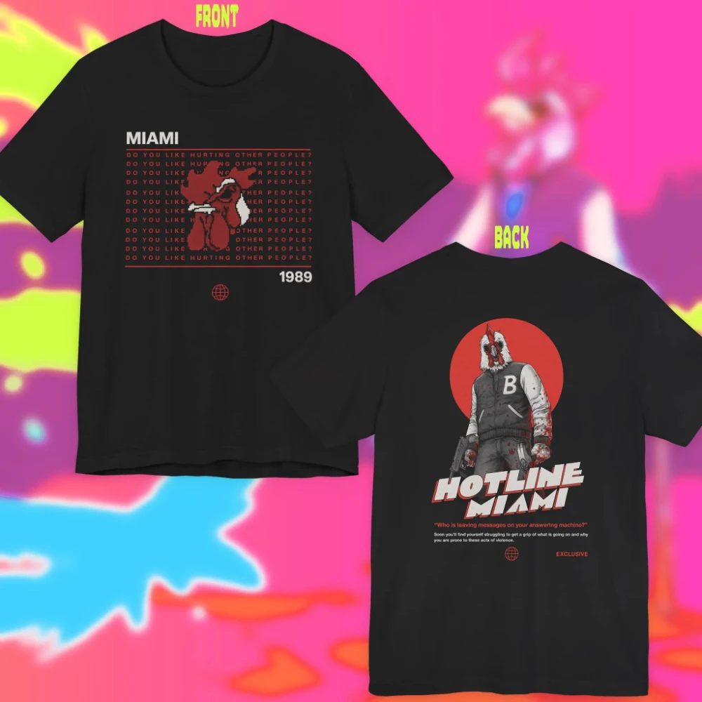 Miami Hotline graphic T-shirt Retro Miami 1989 pixel art pure cotton couple's streetwear shirt for all seasons oversized t shirt