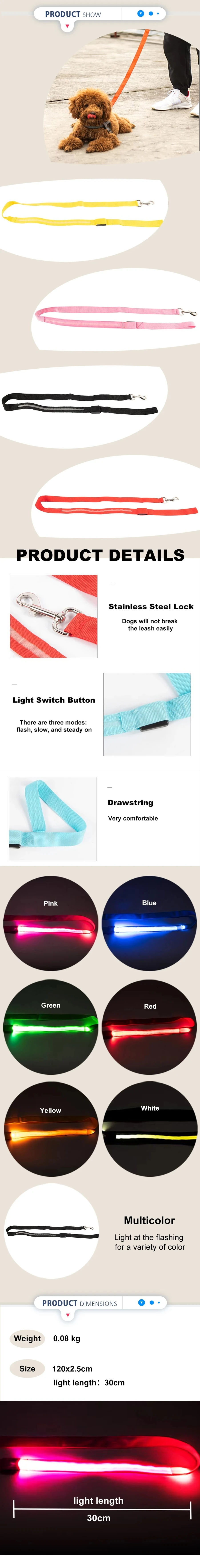 Led Haustier Hund Leine Seil Mit Licht Leuchtende Leine USB Lade für Hund Sicherheit Blinkende Leuchtende Kragen Harness Zubehör – Detail 14