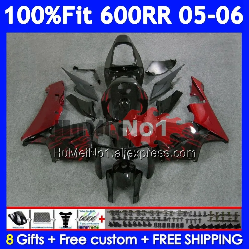 Injection For HONDA CBR 600RR 600F5 600CC CBR600RR 41No.3 CBR600F5 Red flames CBR 600 CBR600 CC RR F5 2005 2006 05 06 Fairing