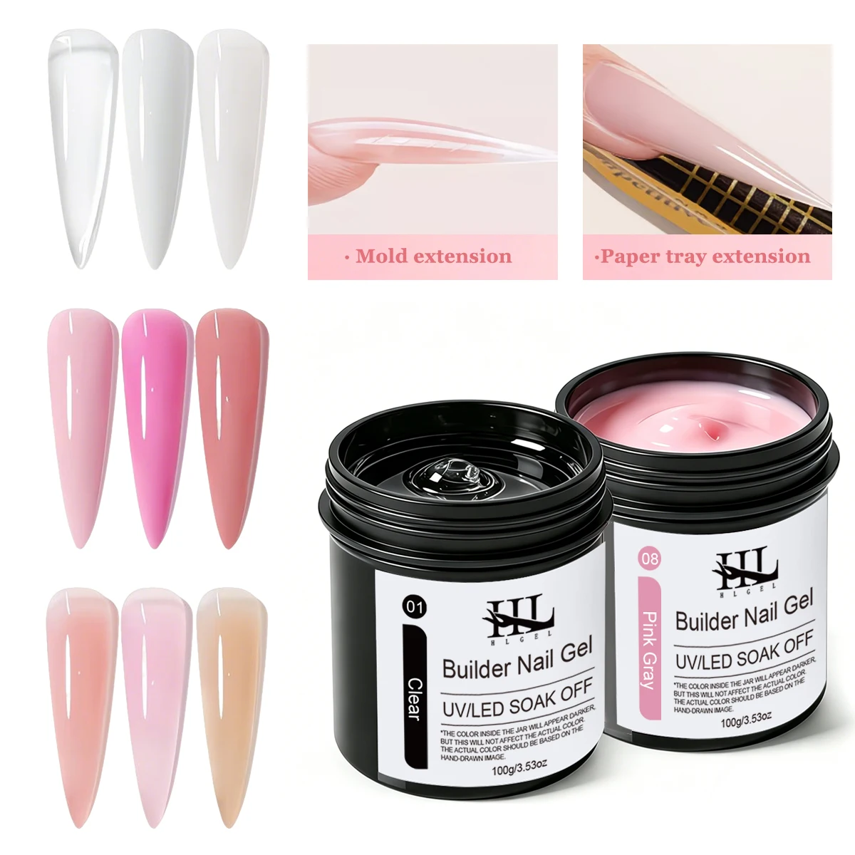 HL 100g Clear Nail Extension Gel,Professional Hard UV Gel for Nail Lengthening,Non-Yellowing Self-Leveling Builder Gel for DIY