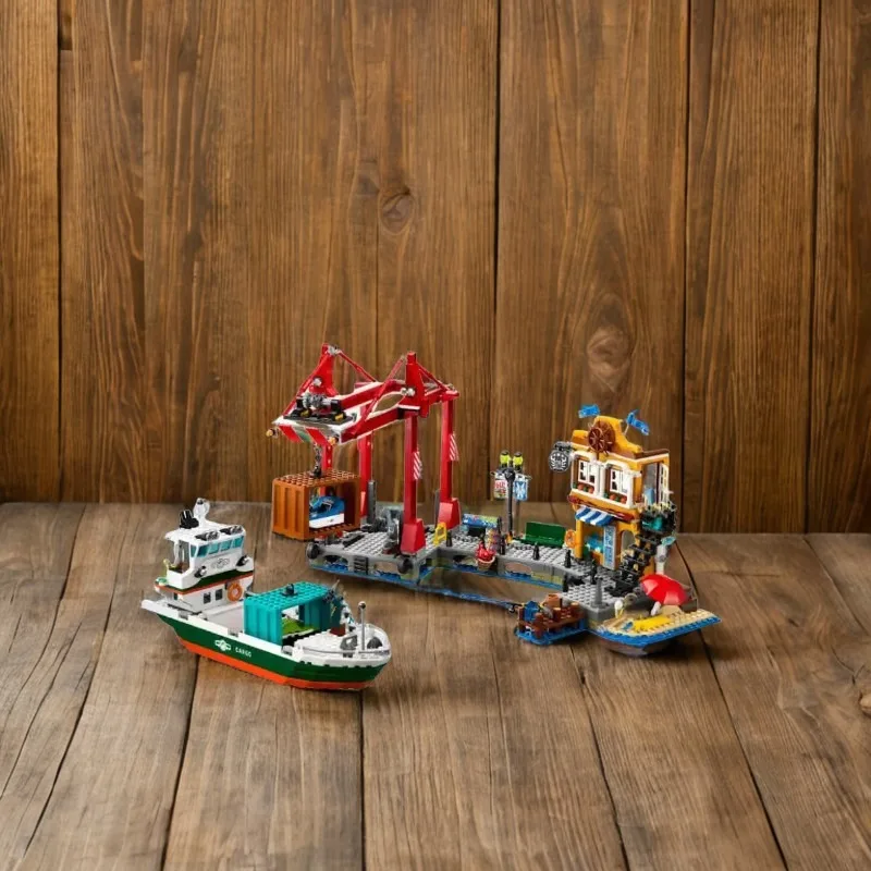 

2025 new city set series seaside Port with cargo ship model container crane and ship children's toy assembly gift