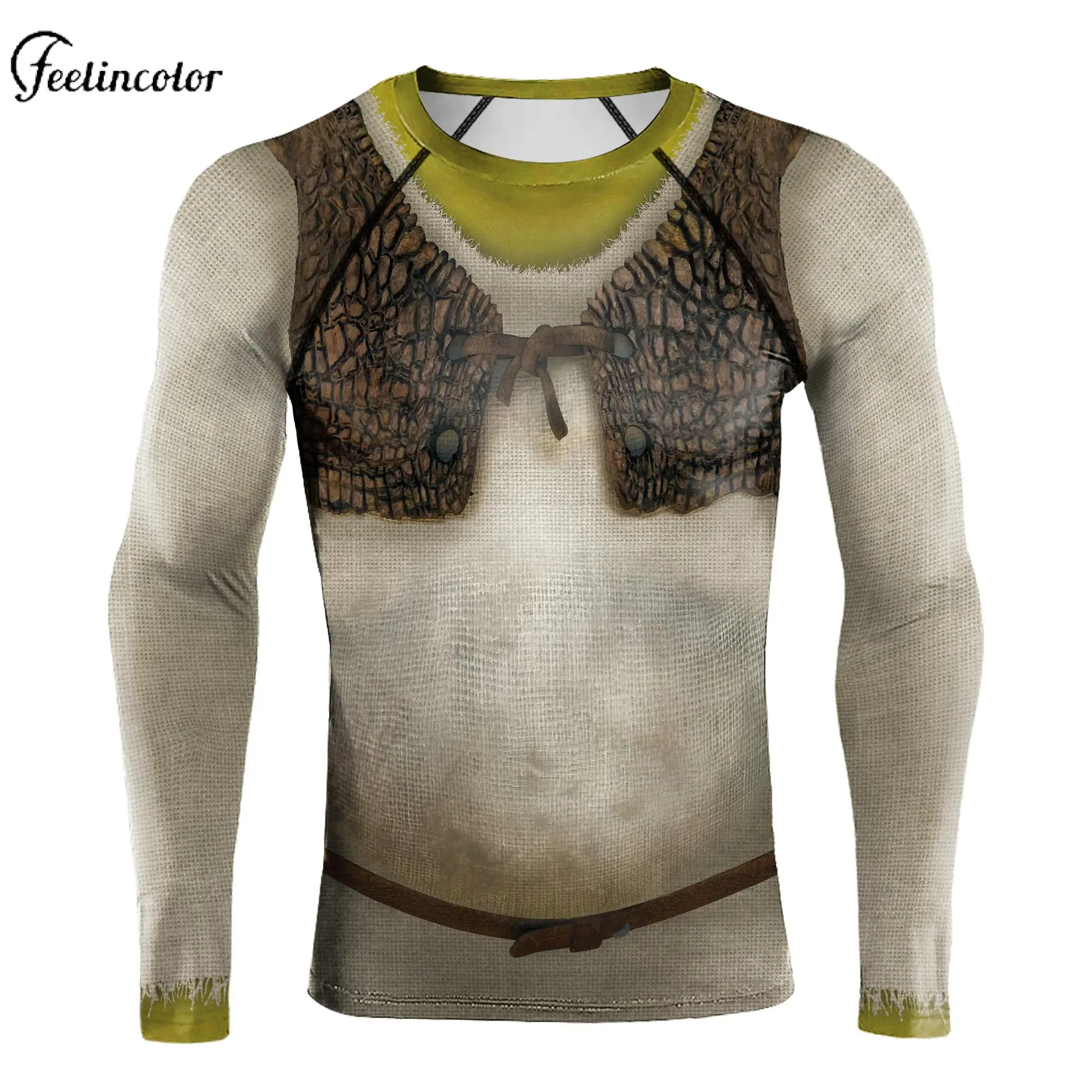 

Halloween Superhero Long Sleeved Compression Shirt for Men Movie Green Monster Cosplay T-shirt Holiday Party Top Casual Clothing