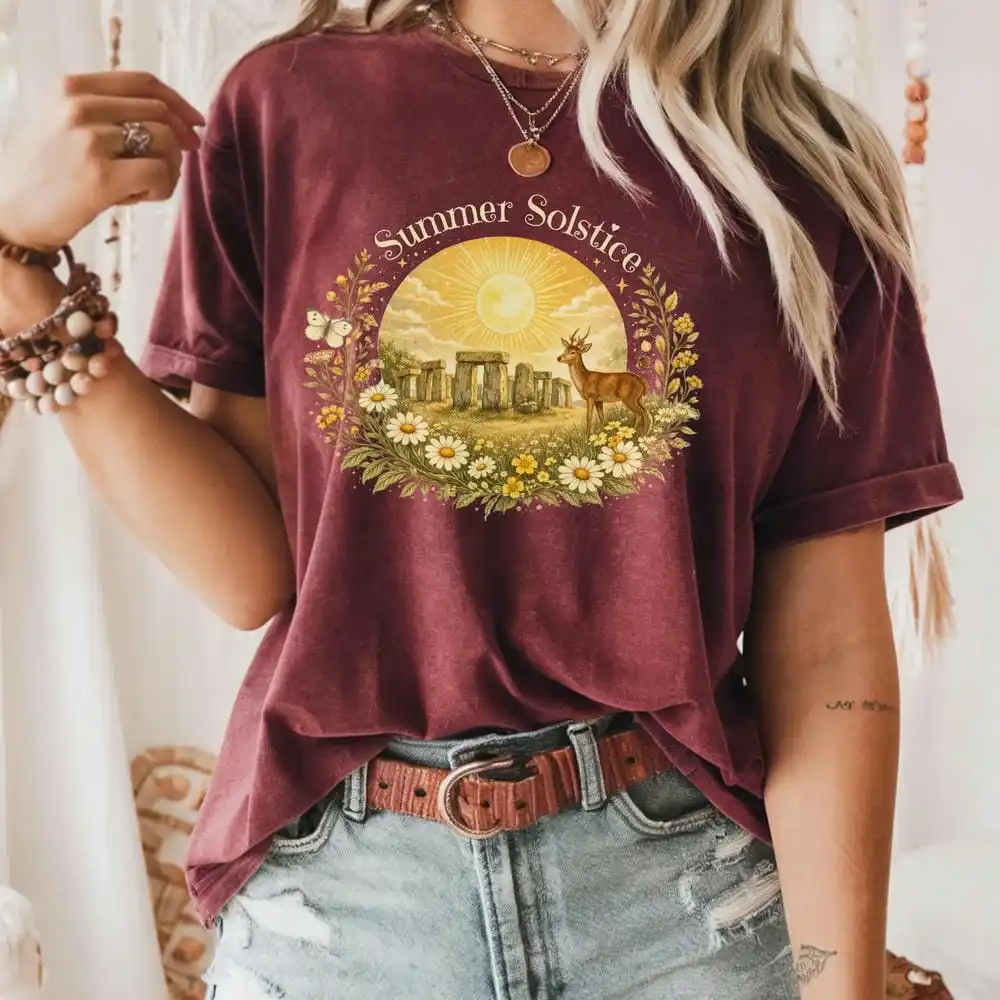 Litha Sun Summer Solstice Shirt Hippy Retro 70s Wheel Of The Year T-shirt Spiritual Bohemian Celestial Solar Magic Nature Tee