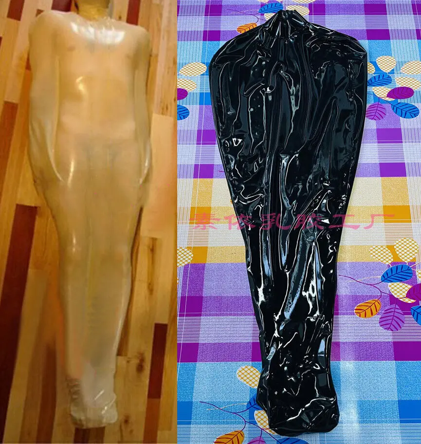 latex catsuit sleep bag with inner arm sleeve no zip neck entry fixed arm sleeve