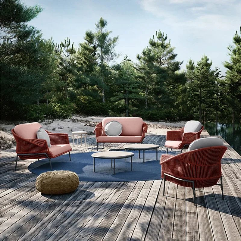 Outdoor courtyard rattan sofa single rattan chair combination table and chair Nordic balcony hotel homestay garden bed bar chair