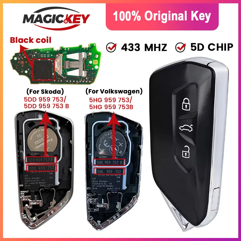 

MAGICKEY OEM Remote Car Key Fob 433MHz MQB49 Chip 5C/5D for Volkswagen Golf 8 ID3 ID4 ID6 P/N 5HG 959 753 B D 5DD 959753