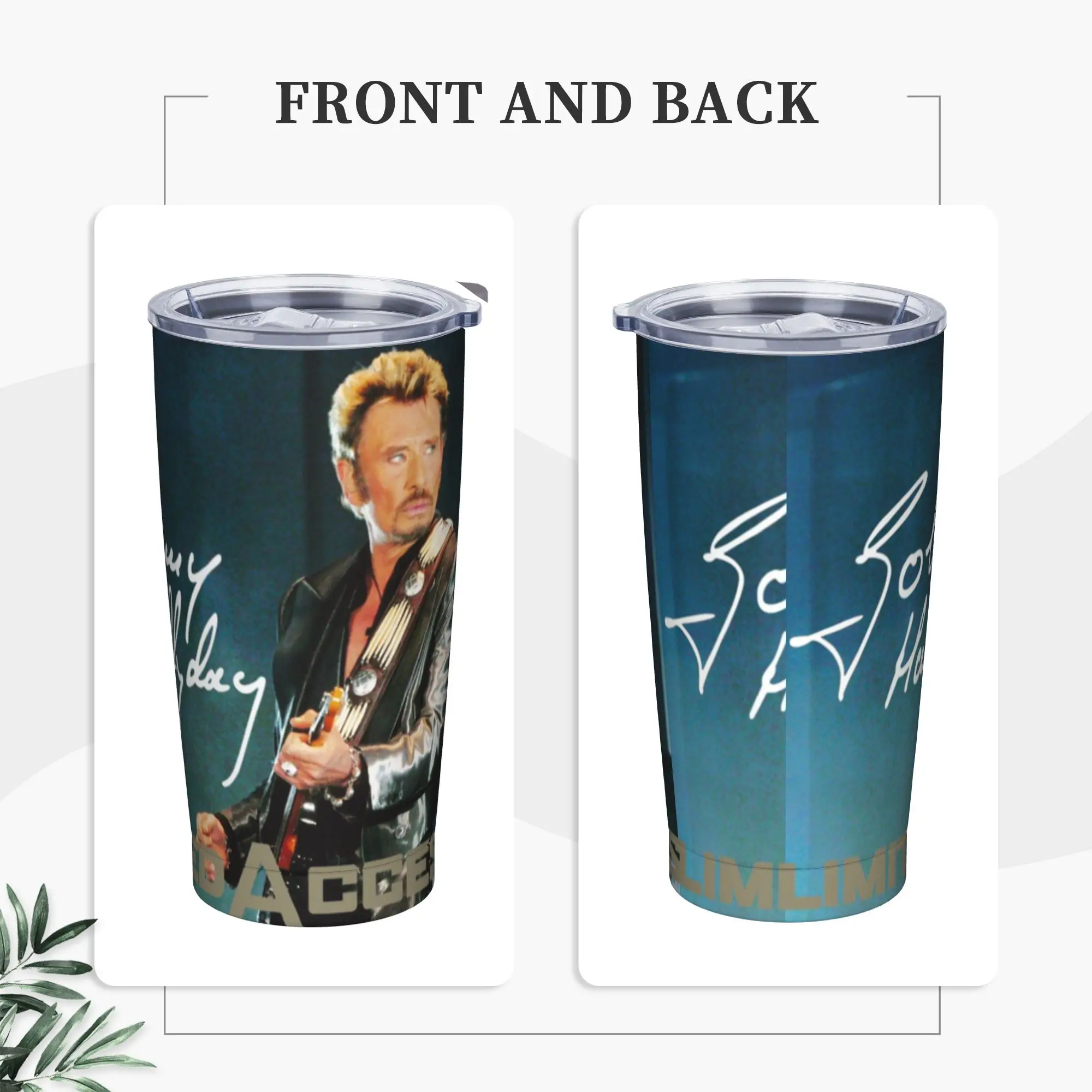 Johnny Hallyday Insulated Tumbler with Lid Rock and Roll Vacuum Thermal Mug Outdoor Travel Hot Cold Drinks Cup, 20oz