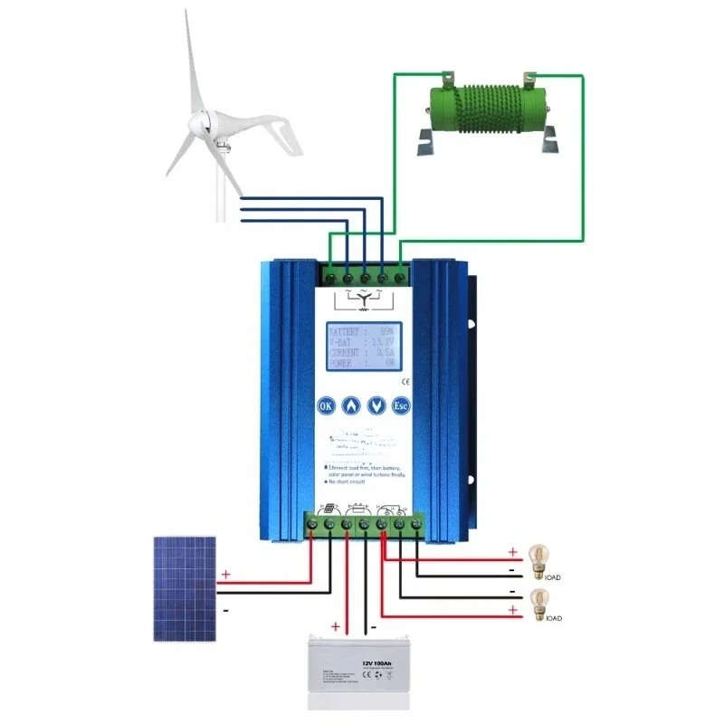 Wind-solar hybrid boost MPPT controller, external unloading resistor 12V24V automatic identification 600W1000W