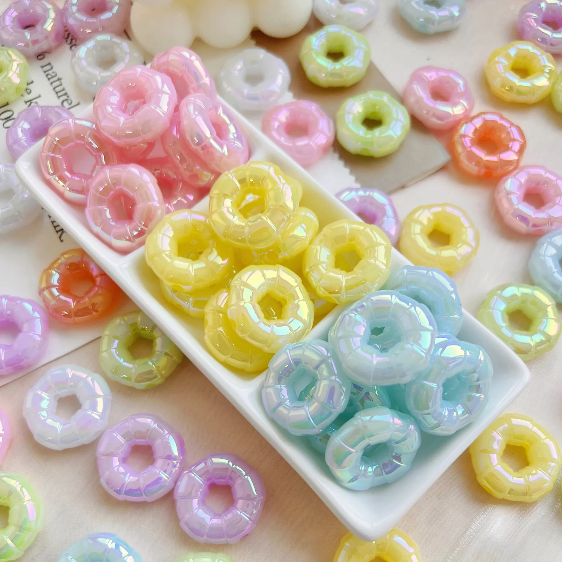 

12Pcs 23mm Jelly Donut Beaded Mobile Phone Chain Handmade DIY Accessories Plastic Acrylic Clothing Decoration Material