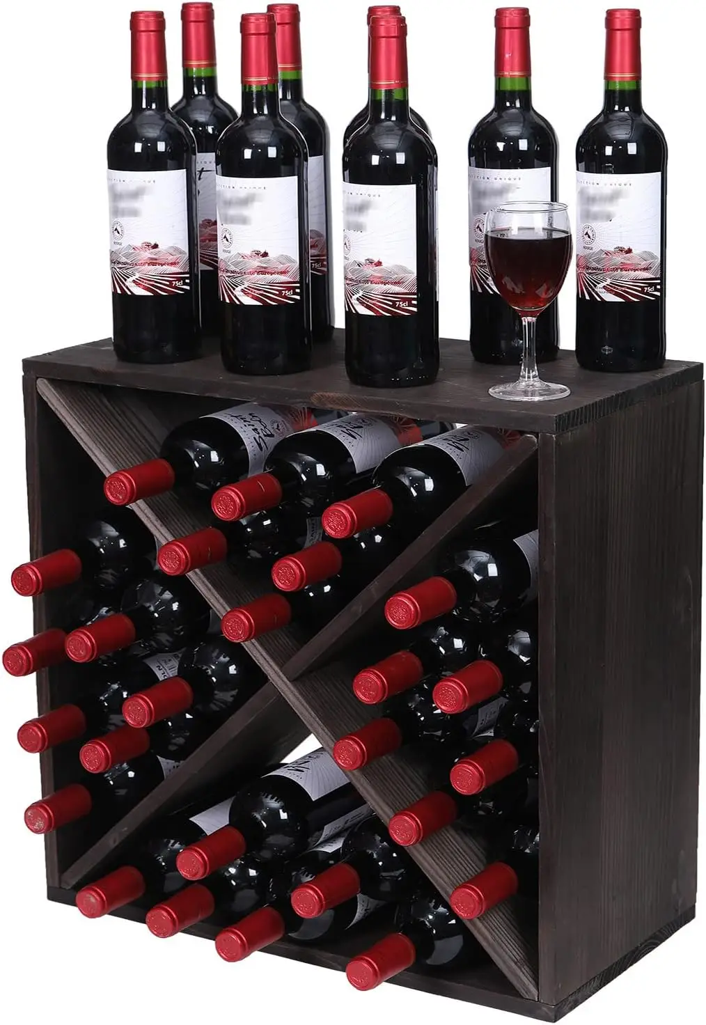 

Wooden Wine Rack Cabinet Countertop Stackable Storage for 24 Bottles Freestanding Floor Holder Black
