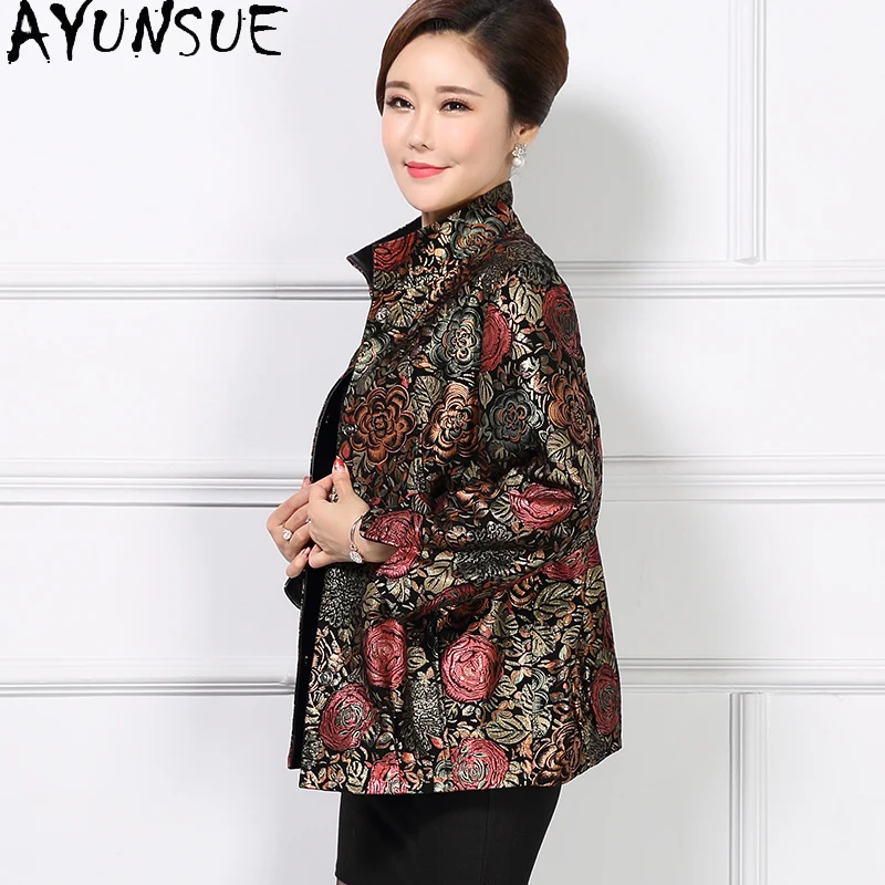 سترة من الجلد الطبيعي الحقيقي من AYUNSUE ملابس نسائية للربيع والخريف معطف من جلد الغنم المطبوع معاطف نسائية 2025 Jaqueta De Couro