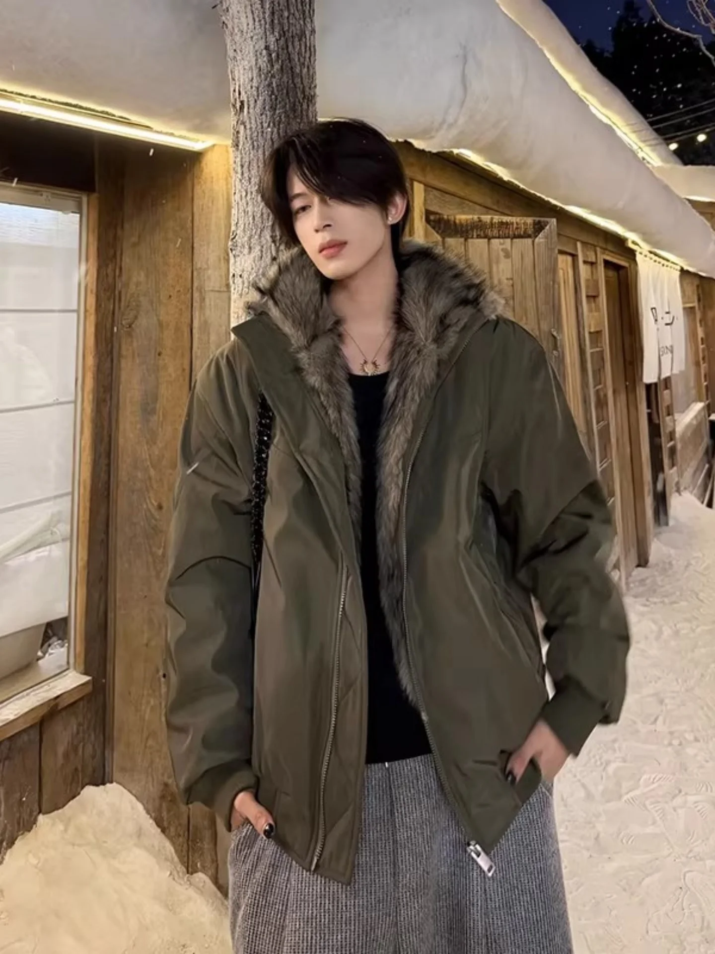 

Мужская зимняя куртка-пуховик Wolf King Mountain Eagle Feather Collar из высококачественного искусственного меха с хлопковой подкладкой, теплая, модная