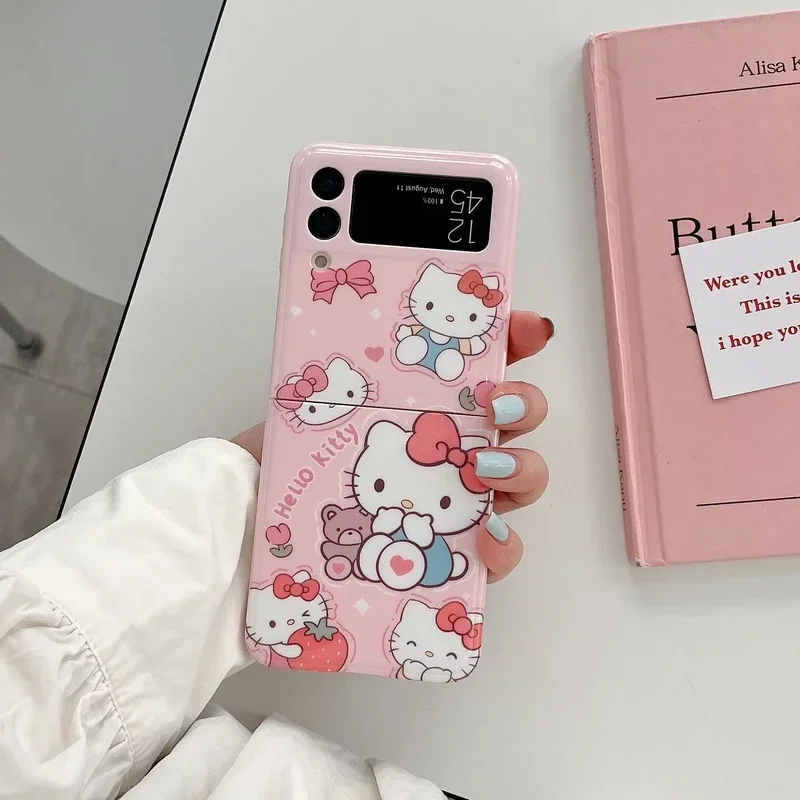 Kawaii Cute Cartoon Sanrio Hello Kitty Melody Phone Case For Samsung Galaxy Z Flip 5 Soft Silicone Back Cover For Z Flip 4