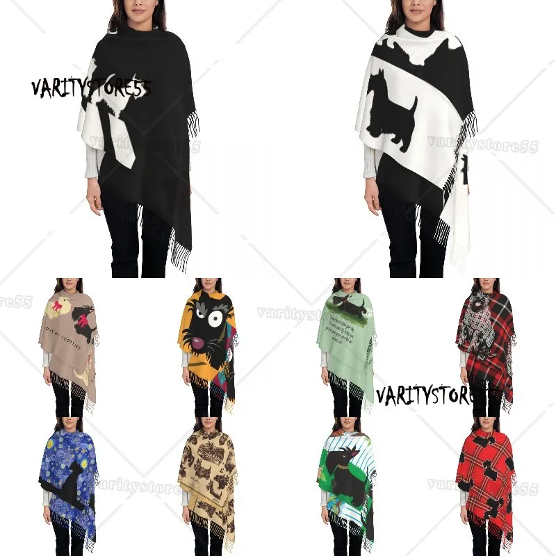 The Scotties Scarf Wrap for Women Long Winter Fall Warm Tassel Shawl Unisex Scottish Terrier Dog Scarves