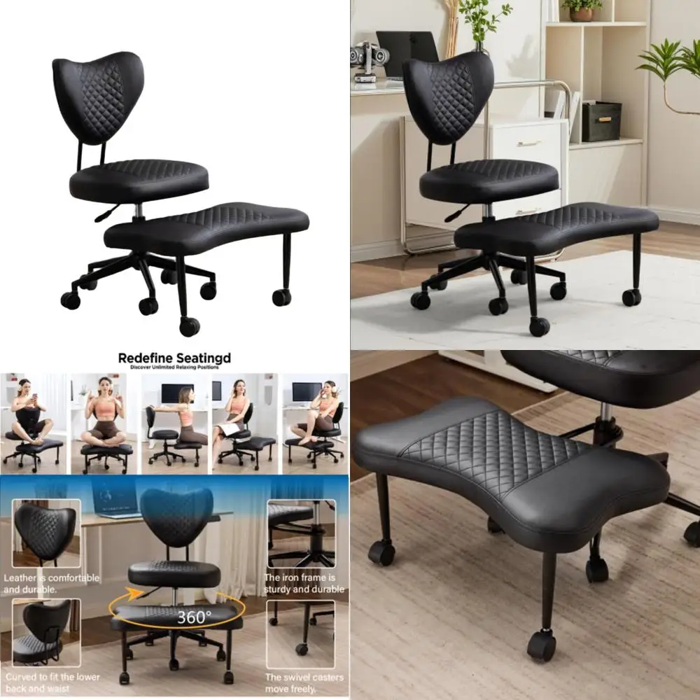 

Эргономичное поворотное кресло с регулировкой высоты, из искусственной кожи, с перекрестной опорой для ног, для медитации и офиса, черное