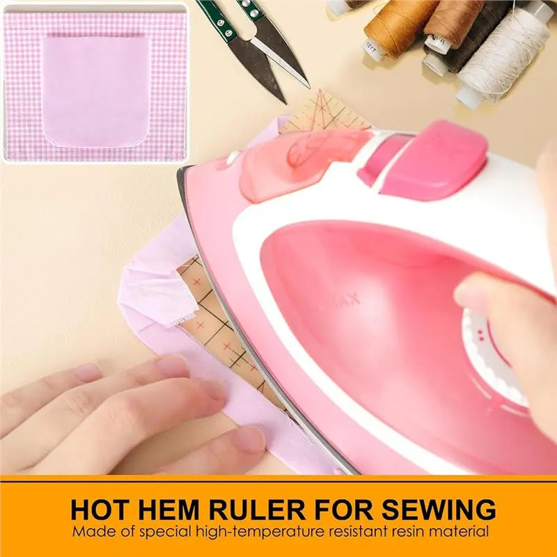 Superior Non-Slip Ironing Ruler 10X5 Inch Hot Hem Ruler Heat-Proof Design For Sewing Quilting With Rounded Corner Seam Guide