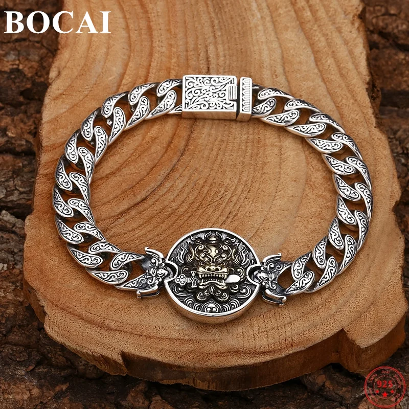 

BOCAI S925 Sterling Silver Bracelets for Men New Fashion Eternal Vine Lion Sword 10mm Horsewhip-chain Punk Jewelry Free Shipping