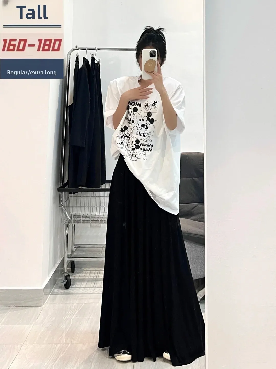 Extended Bla Asymmetrical Hem High Waist A-Line Skirt for Taller Women Summer Lazy Sle Long Skirt Korean Commute Faion
