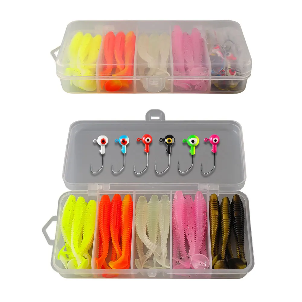 

36pcs/box Soft Fishing Lures Kit 55mm Silicone Soft Swimbait Set Artificial Bait Worm 1.75g Mini Jigging Head Hooks