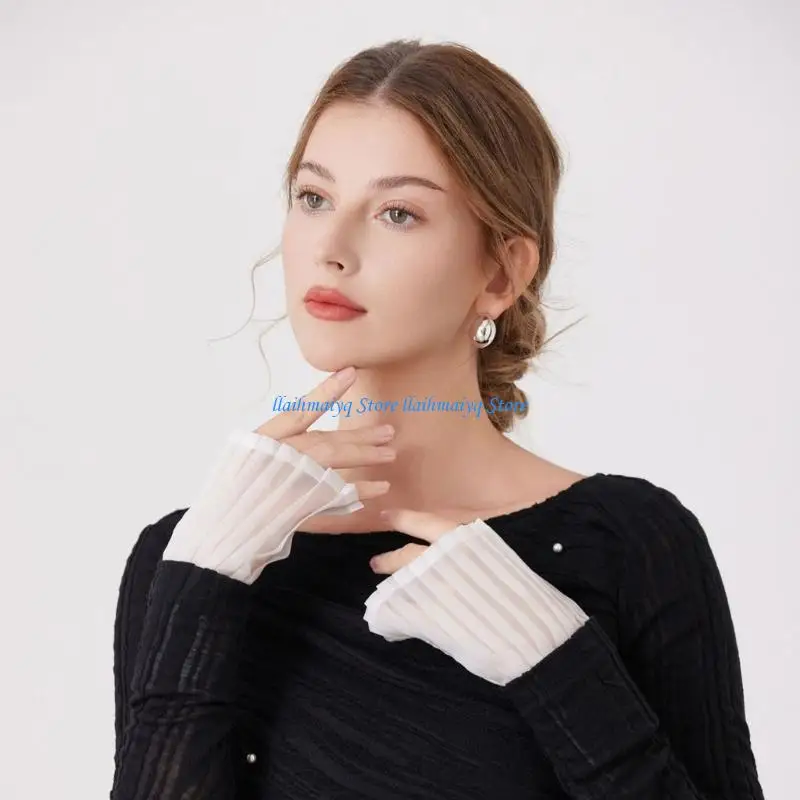 573B Copribraccia pieghettati Polsini Maniche camicia per abito da donna Maglione Enhancer