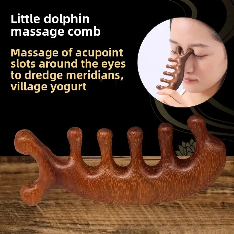 

Массажная расческа с дельфином из сандалового дерева для головы, меридианная терапия, толстая расческа для волос с пятью зубцами, массажер для кожи головы, косметический инструмент