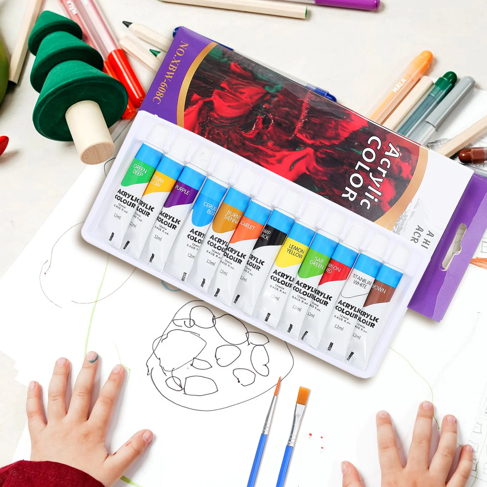 1 مجموعة الملونة الاكريليك مجموعة الطلاء 12 ألوان سميكة الغنية الصباغ لطلاء خربش DIY الكتابة على الجدران الفن الحرفية الكبار المبتدئين