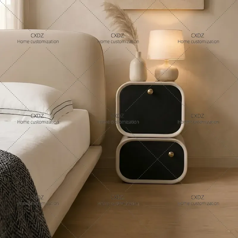 Italian Minimalist Rotating Bedside Table Bedroom Nightstand Small Apartment Storage Cabinet Rounded Corner Design Locker