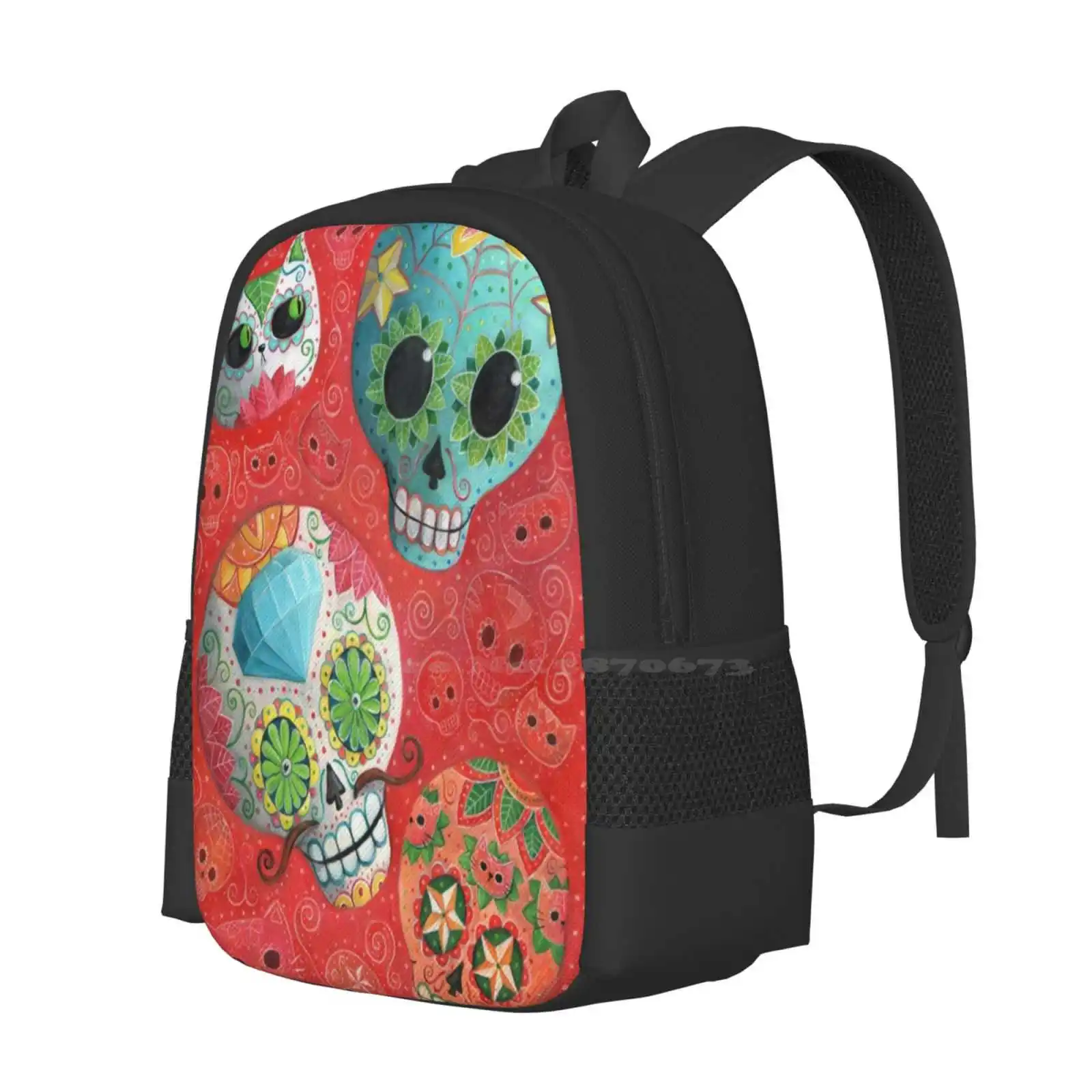 Colourful Sugar Skulls Hot Sale Schoolbag Backpack Fashion Bags Skulls Sugar Skull Candy Skull Halloween Mexico Mexican Skull