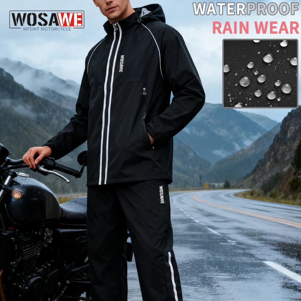 

WOSAWE Motorcycle Raincoat Reflective Rain Pants Waterproof Motocross Suit Motorcycle Rain Jacket Rider Split Rain Clothing