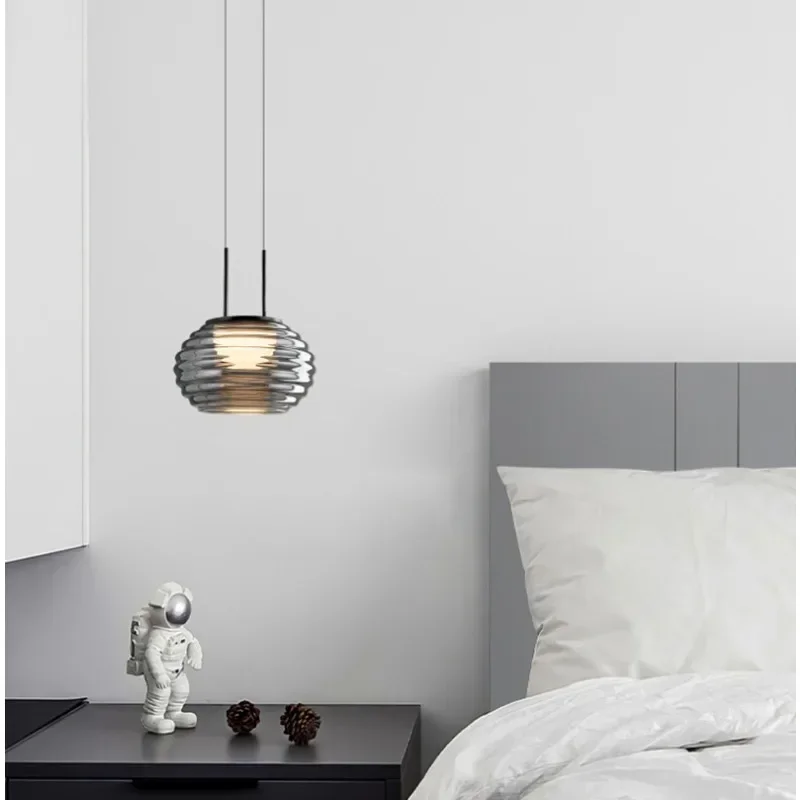 Nordic Bedside Living Room TV Wall Single Head Long Line Italian Minimalist Restaurant Bar Water Pattern Glass Chandelier